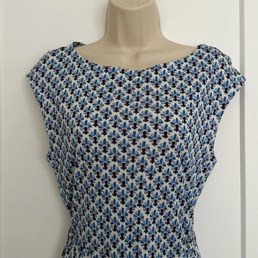 Tory Burch - Jamie Cap Sleeve Belted Sheath Dress - Blue and White